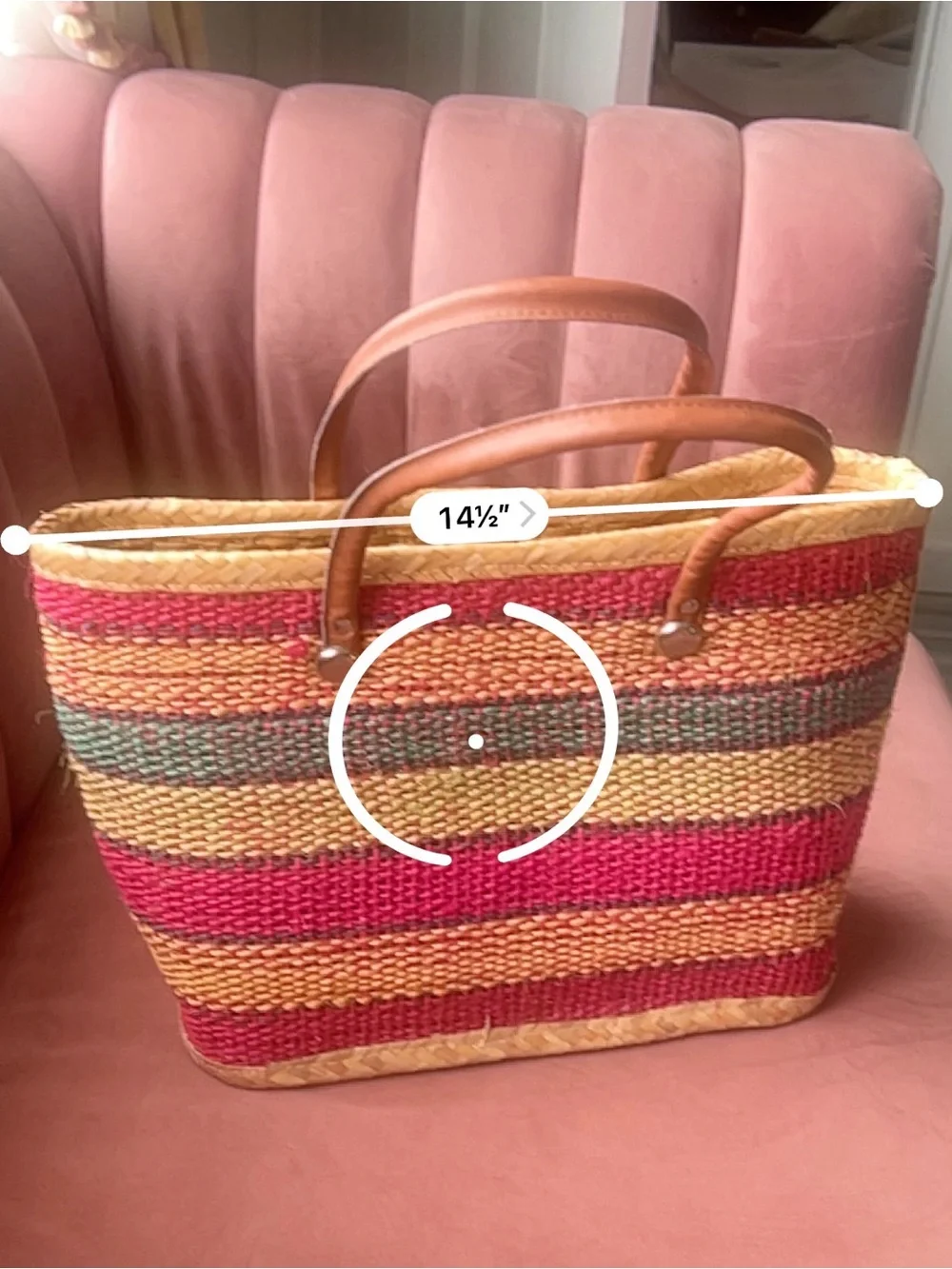 Striped Straw Tote Bag with Pink, Natural & Mint Accents - Picture 7 of 7